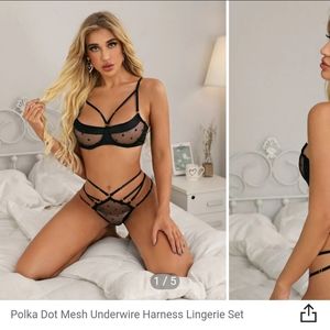 Polka Dot Mesh Underwire Harness Lingerie Set